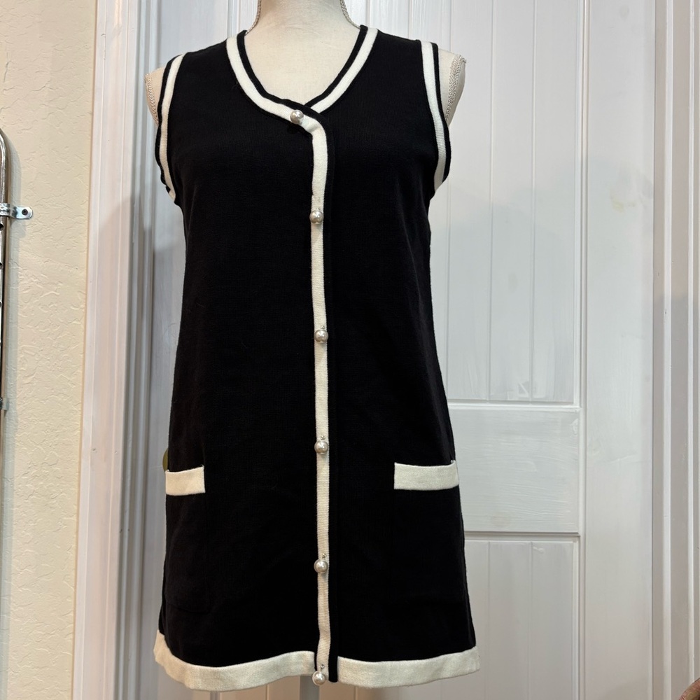 🏴‍☠️Black & White Mini Sheath A-Line Dress Fine Knit Size S🌹